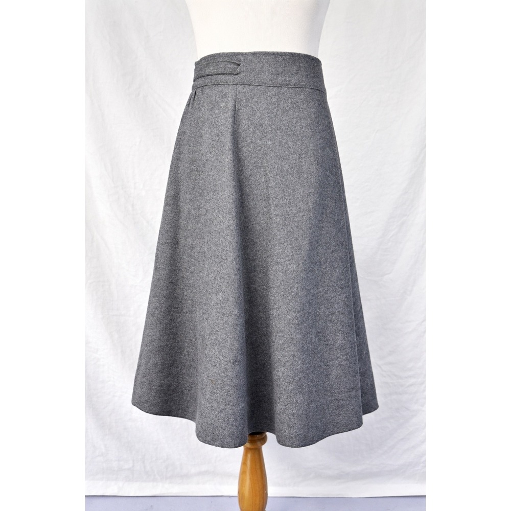 Vintage Grey Wool Blend Wrap Midi Skirt Adjustable Tie Waist Size 8 Career S Med